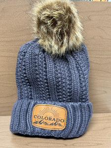 Custom Leather Patch Colorado Beanie | Winter Hat | Custom Beanie | Women’s Winter Hat | Colorado Gift | Rocky Mountains | Pom Pom Beanie