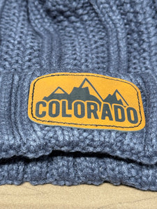 Custom Leather Patch Colorado Beanie | Winter Hat | Custom Beanie | Women’s Winter Hat | Colorado Gift | Rocky Mountains | Pom Pom Beanie