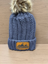 Load image into Gallery viewer, Custom Leather Patch Colorado Beanie | Winter Hat | Custom Beanie | Women’s Winter Hat | Colorado Gift | Rocky Mountains | Pom Pom Beanie
