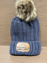 Load image into Gallery viewer, Custom Leather Patch Colorado Beanie | Winter Hat | Custom Beanie | Women’s Winter Hat | Colorado Gift | Rocky Mountains | Pom Pom Beanie
