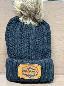 Custom Leather Patch Colorado Beanie | Winter Hat | Custom Beanie | Women’s Winter Hat | Colorado Gift | Rocky Mountains | Pom Pom Beanie